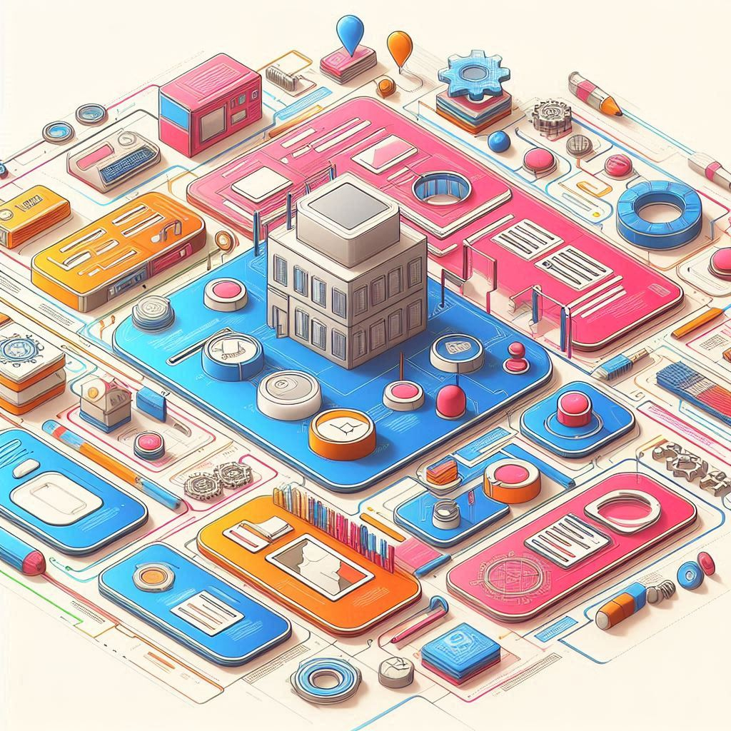 An apartment building in the center of many connections to elements that look like web pages.